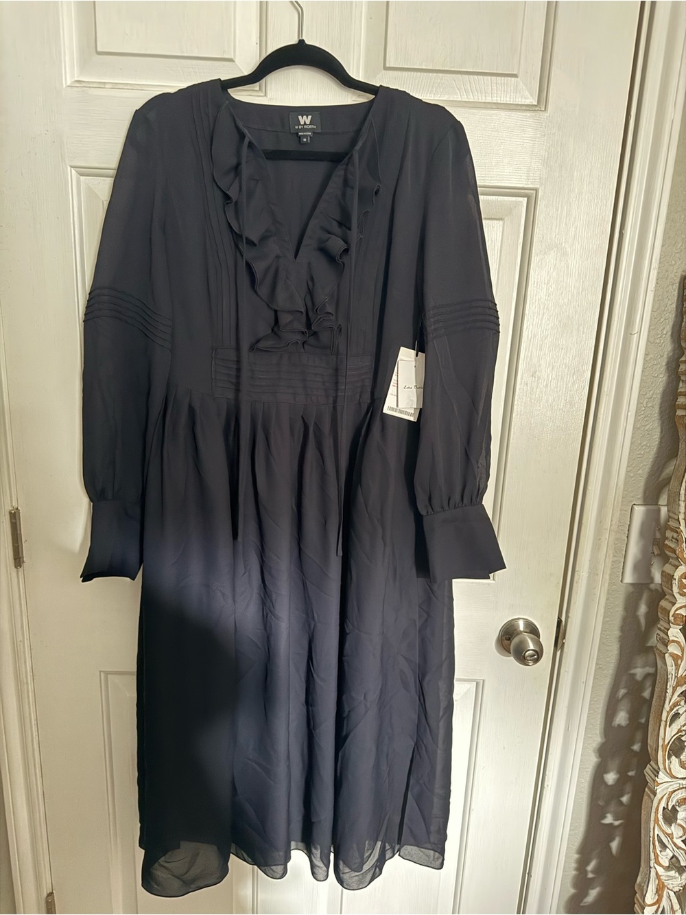 W by Worth Navy Ruffle-Front Midi Dress